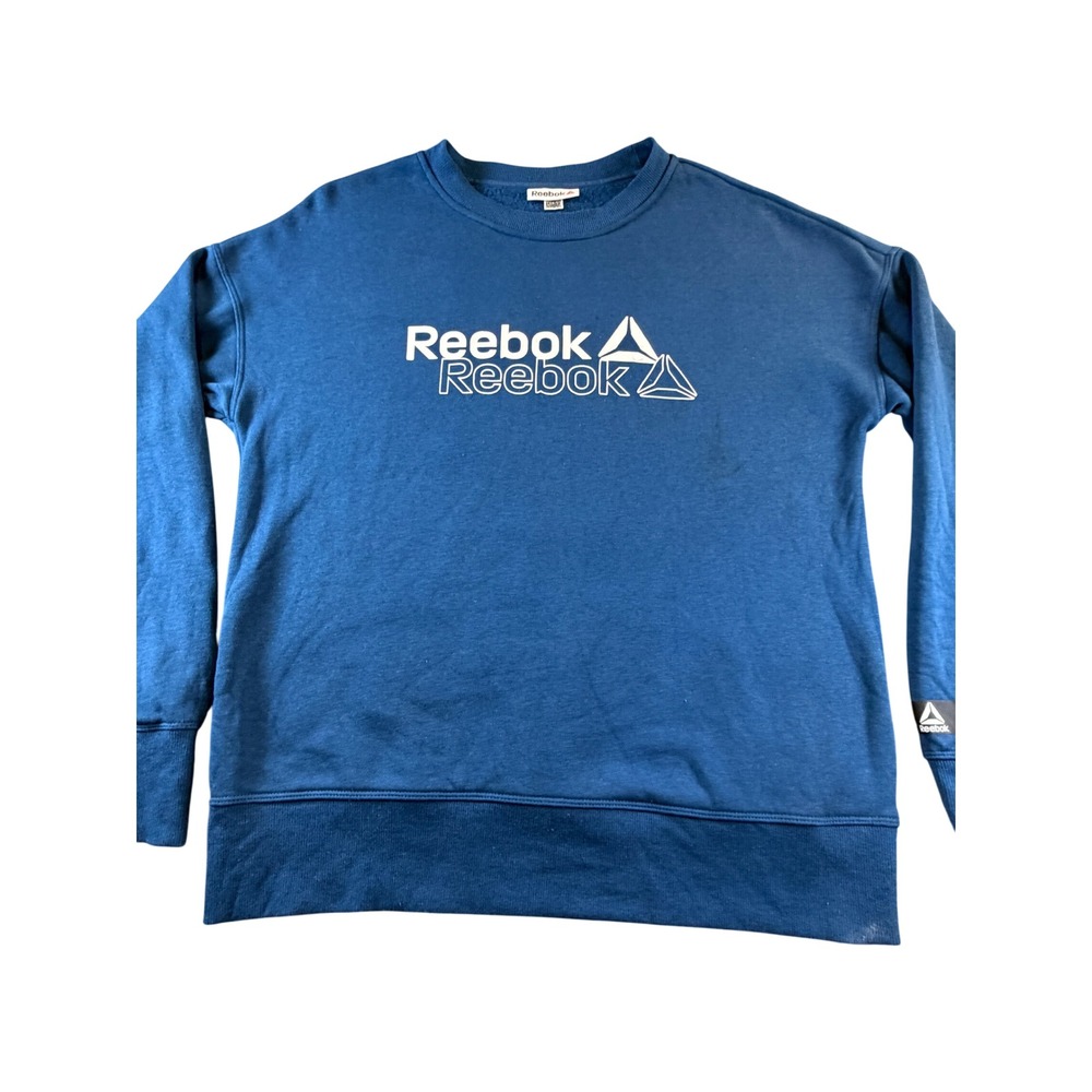 Reebok Blue Graphic Logo Crewneck Sweatshirt Fleece Lined REW243TL04 Mens Medium
